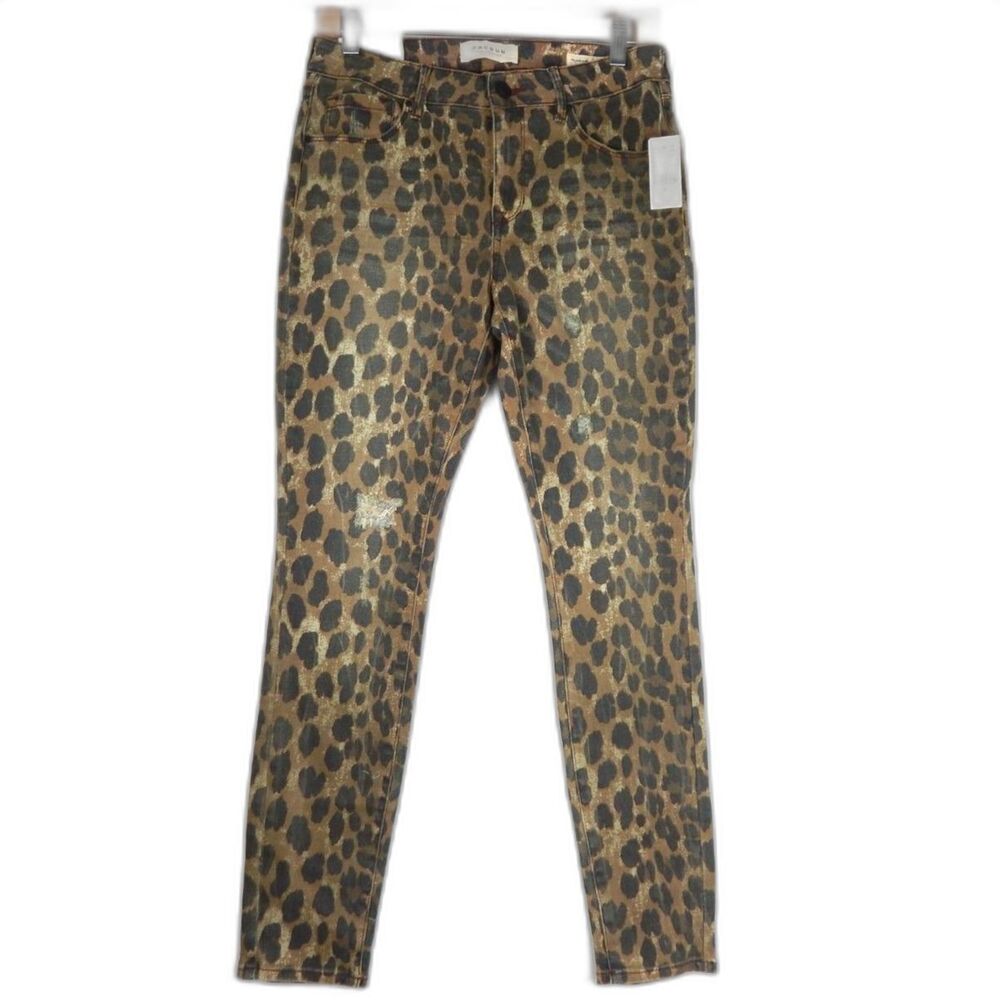 NWT PacSun Leopard Print Skinny Jeans Size 27 Mid-Rise Distressed